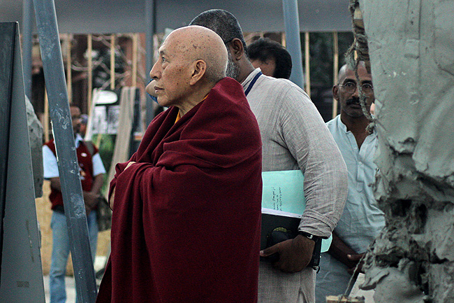 Venerable Prof Samdhong Rinpoche visiting Dandi Memorial Sculptures Workshop venue at IIT Bombay to examine sculptures of 1930 Salt Satyagrahis made by Sculptors from India and abroad. He thanked everyone involved in this project and stated that they are fulfilling a great responsibility of the Nation - to give deserving recognition to the Salt Satyagraha and the sacrifices of the unsung heroes.