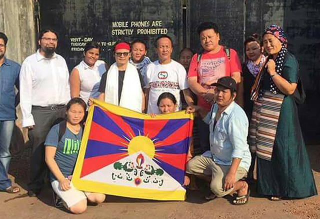 Tenzin Tsundue, Poet-Activist and Friends of Tibet Campaigner with friends and supporters after his release from Vasco Sub-Jail, Goa on October 17, 2016. He was arrested by Goa Police for protesting BRICS 2016 and later charged under Section 151 CrPC.