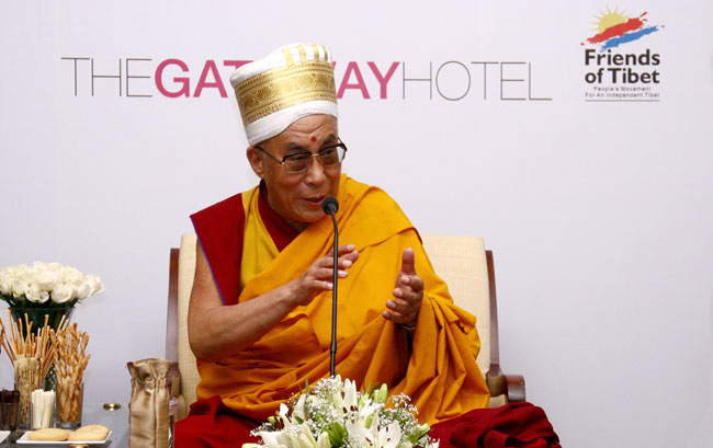 His Holiness the XIV Dalai Lama of Tibet talks to Friends of Tibet (Kerala) members and supporters at The Gateway Hotel of Taj, Kochi on September 04, 2010 at a private audience. (Photos: Jijo Abraham)