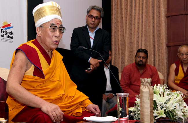 His Holiness the XIV Dalai Lama of Tibet talks to Friends of Tibet (Kerala) members and supporters at The Gateway Hotel of Taj, Kochi on September 04, 2010 at a private audience. (Photos: Kumar Studios)