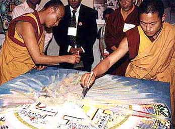 Monks ritually destroy the Kalachakra Mandala