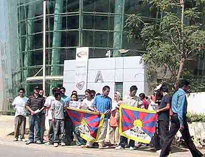 Tibetan Youth Congress and Friends of Tibet protest in front of the Google India Office in Hyderabad on February 14, 2006