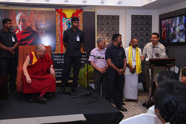 Vote of Thanks by Appu Jacob John of Friends of Tibet. His Holiness the XIV Dalai Lama of Tibet spoke to a gathering of 'Friends of Tibet' members and 'Wellbeing' beneficiaries at the Holiday Inn Cochin on November 25, 2012. His Holiness spoke about 'The Art of Happiness' at a function organised by the 'Friends of Tibet Foundation for the Wellbeing'.