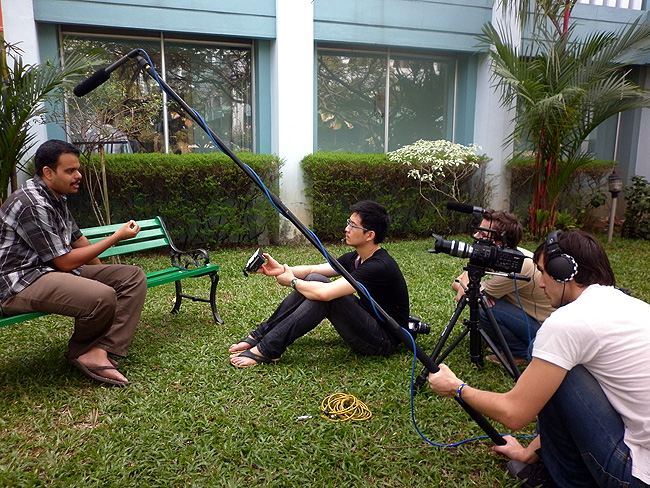 Appu Jacob John of Friends of Tibet is being interviewed by Alexander Matthew (Philippines) Adam Miklos and Adrin Szki (Hungary) during the production of their documentary film 'The Legacy of Menla: Tibetan Medicine's Perspective on Cancer'. The film is expected be shot at various Tibetan medical centres in India started with the Wellbeing Tibetan Medical camp venue at Kochi on January 4, 2013. The January 2013 Wellbeing Tibetan Medical Camp by Men-Tsee-Khang, the Tibetan Medical and Astrological Institute of HH the Dalai Lama and Friends of Tibet was held from January 2-5, 2013. 