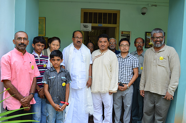 April 6, 2013: Union Minister for Consumer Affairs, Food and Public Distribution of Government of India, Prof KV Thomas with Friends of Tibet Wellbeing Volunteers and doctors and staffs of Men-Tsee-Khang, the Tibetan Medical and Astrological Institute of His Holiness the Dalai Lama after inaugurating the Wellbeing Mobile Application (http://goo.gl/dVb75) developed by ThoughtShastra Solutions, Mumbai. (Left to Right) Yeldtho Mathew, Kelvin Yeldtho, Elvin Yeldtho, Dr Tenzin Lheundup, Prof KV Thomas, Dr Dorjee Rapten Neshar, Thrivikraman, Nirmala Thrivikraman, Dr Thinley Namgyal, Suresh Babu and Sethu Das. (Photo: Venu B Nair)