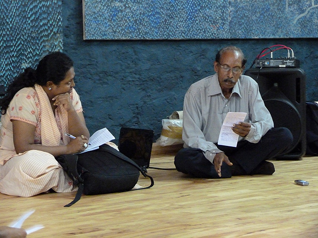 Suresh Babu of Friends of Tibet introduces the event 'Sowa Rigpa, the Science of Healing' lecture organised jointly by Friends of Tibet and Sylviander House Art Museum at Alappuzha on September 7, 2013. Mukta Ojha (left), the author of this story next to him.