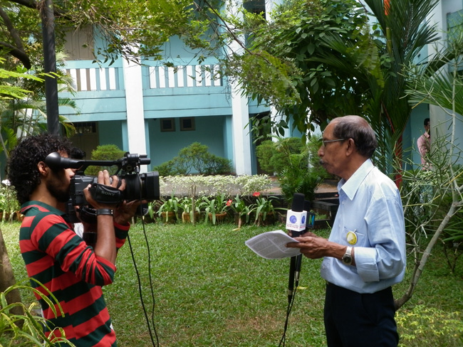 Suresh Babu of Friends of Tibet speaks to electronic media during the 33rd Wellbeing Tibetan Medical Camp organised jointly by Friends of Tibet Foundation for the Wellbeing and Men-Tsee-Khang at Kochi from January 8-11, 2014.