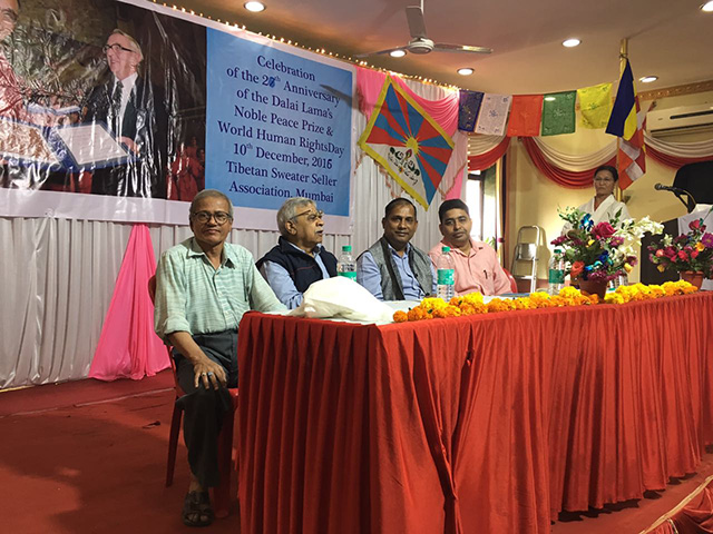 Friends of Tibet Campaigners - CA Kallianpur, Dinesh Tiwari, Baldeo Pandey and Rohit Singh at Mumbai Human Rights Day event venue. The event was jointly organised by Mumbai Tibetan Sweater Seller's Association and Friends of Tibet.