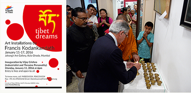 Vijay Crishna, noted Industrialist and theatre personality inaugurates 'Tibet Dreams' art installation exhibition of Francis Kodankandath at Jahangir Art Gallery, Mumbai on January 11, 2016.