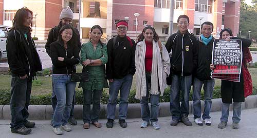 Tenzin Tsundue with supporters at the Jawaharlal Nehru University campus in New Delhi