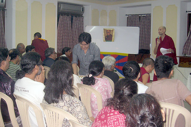 Guide to the Movement: Kabir Saxena of The Buddhist Foundation welcomes the gathering at the Colaba YMCA in Bombay during the World Tibet Day event organised by Friends of Tibet on July 6, 2011.