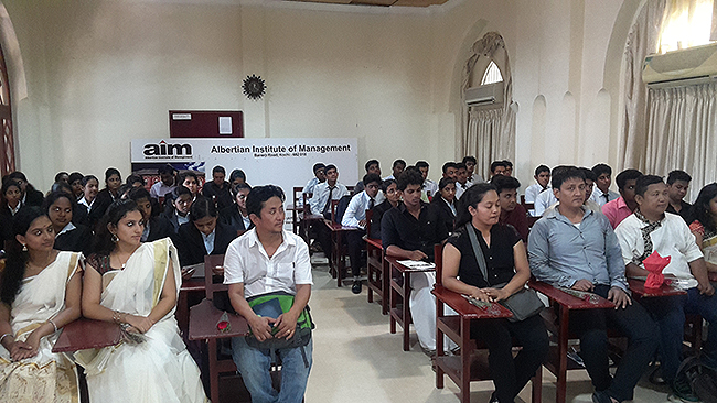 Students of the Albertian Institute of Management listening to Shri Eswar Anandan, Campaigner, Friends of Tibet (not in pic), who spoke about World Tibet Day and Friends of Tibet. Eswar Anandan also recited 'Wake Up O People', a poem dedicated to World Tibet Day 2015.