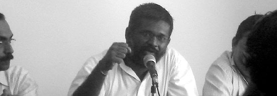 Sethu Das, Founder & President of Friends of Tibet (India) speaking during the discussion on 'Chinese Aggression on Tibet' - organised jointly by Friends of Tibet and Design & People at Lumiere, Ernakulam on April 29, 2008.