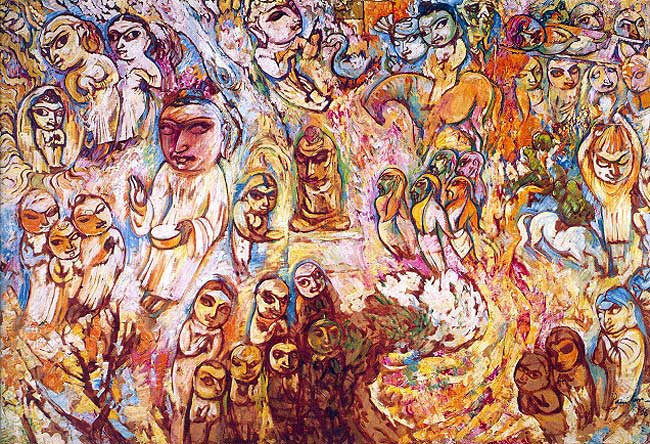 'Lumbini' or 'The Life of Buddha' was painted in 1956 by KCS Paniker (19111977), one of the most renowned painters from Kerala.