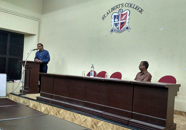 Dr Ravindra Ranasinha, Drama-Therapist and Sociologist from Sri Lanka speaks at a function organised by Friends of Tibet in association with The English Association (TEA) of St Albert's College, Ernakulam on August 11, 2017.