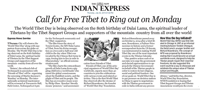 The New Indian Express report on World Tibet Day