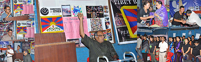 Shri Michael Hubert, Chairperson, Friends of Tibet (Tamil Nadu and Pondicherry region) moderates the discussion: 'Tibet: Present Scenario and Future Outlook' at Benhur Hall, Chennai on March 25, 2014. (Photos: Friends of Tibet: TN)