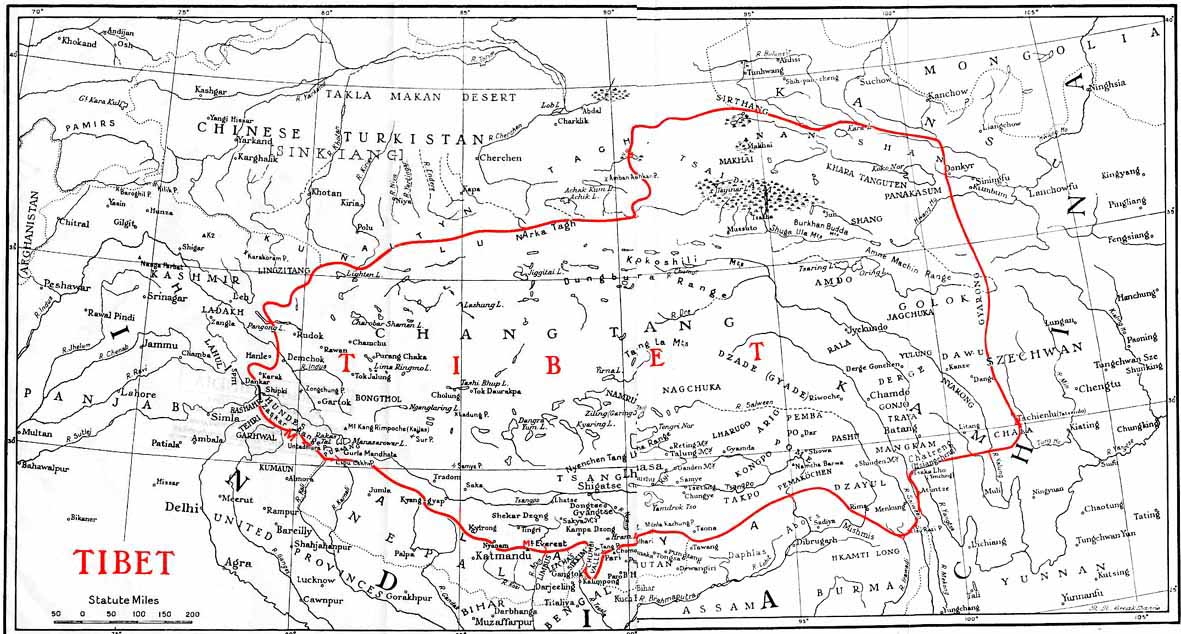 Map of Tibet and her neighbours