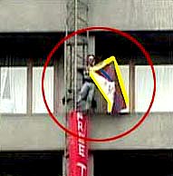 Tenzin on the Oberoi with flag and banner