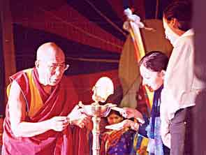 His Holiness the XIVth Dalai Lama with Reshma Piramal and Mukesh Ambani