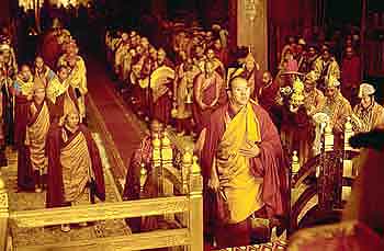 Scene from movie 'Kundun' - ceremony with young Dalai Lama