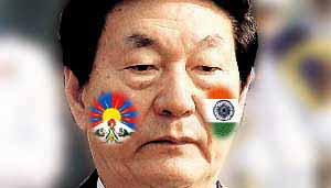 Zhu with flags of Tibet and India on his cheeks