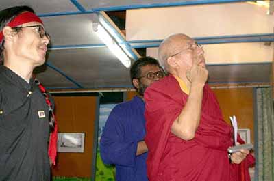 Prof Samdhong Rinpoche with Sethu Das (President, Friends of Tibet) and Tenzin Tsundue (General Secretary, Friends of Tibet)