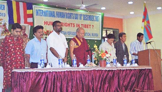December 10, 2007: (Left to Right) Rohit Singh (Campaigner, Friends of Tibet); Dr Ramu Manivannan (Chennai University); Sethu Das (President, Friends of Tibet); Venerable Geshe Lhakdor (Official Translator of HH the Dalai Lama); Aspi Mistry (Not in Picture); Dr Tashi (Chief Medical Officer, Men-Tsee-Khang, Bombay); Tashi (President, Mumbai Tibetan Refugee Association) and CA Kallianpur (National Coordinator, Friends of Tibet).