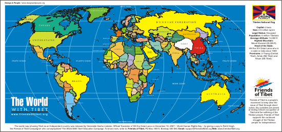 The world map showing Tibet as an Independent country was released by Venerable Geshe Lhakdor, Official Translator of HH the Dalai Lama on December 10, 2007  World Human Rights Day  by giving a copy to Rohit Singh, the Friends of Tibet Campaigner who conceptualised 'The World With Tibet Education Campaign.