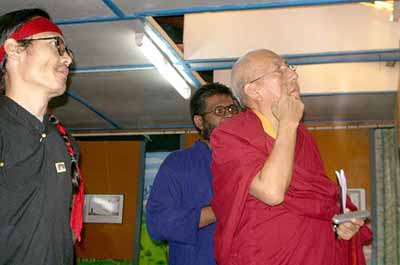 Prof Samdhong Rinpoche with Sethu Das (President, Friends of Tibet) and Tenzin Tsundue (General Secretary, Friends of Tibet)