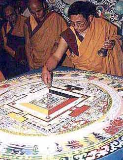 Monks from Namgyal Monastery, Dharamsala prepare Kalachakra Mandala