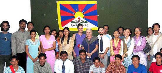 Dr Mira Sadgopal (centre) with Friends of Tibet and Pune Tibetan Students Association members