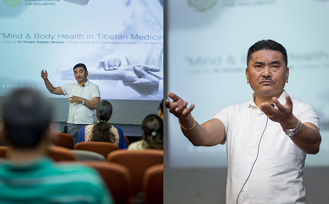 Dr Dorjee Rapten Neshar, Chief Medical Officer of Men-Tsee-Khang Bangalore branch delivers his lecture on 'Mind & Body Health in Tibetan Medicine' at IDC School of Design, IIT Bombay.