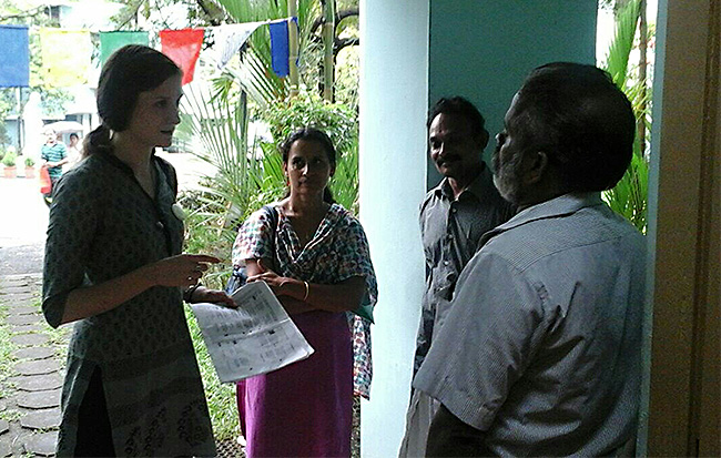 Victoria Sheldon, a PhD student from Canada volunteers for the 40th Wellbeing Tibetan Medical Camp organised by Friends of Tibet and Men-Tsee-Khang, Tibetan Medical and Astrological Institute of HH the Dalai Lama in Kochi from October 20-24, 2014. (Photo: Eswar Anandan)