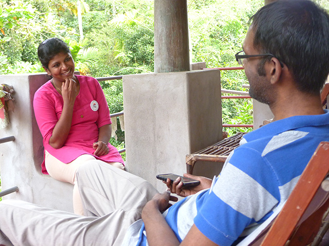 Yazin T Azad, Friends of Tibet Campaigner in conversation with Dr Jyoti S during the 58th Wellbeing Camp at Alappuzha, Kerala.