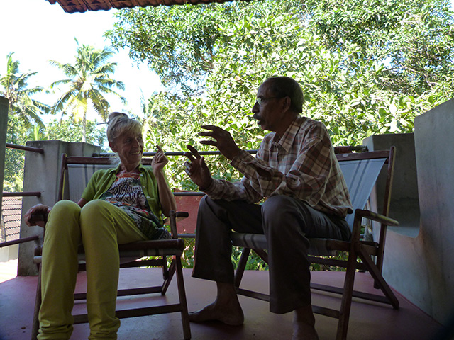 Suresh Babu in a conversation with German writer and performer Sylvie Bantle during the Wellbeing Camp.